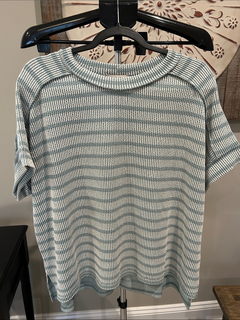 Zenana! Waffle knit Shirt /Striped Crewneck Tee/ Size Small/Medium / Like New!